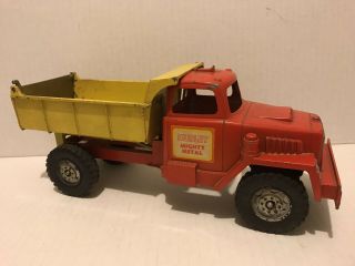 Vintage Hubley Mighty Metal Diecast Dump Truck 801 Red Yellow 10420