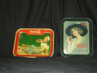 Vintage " Drink Coca - Cola " Tin Serving Trays Set Of 2
