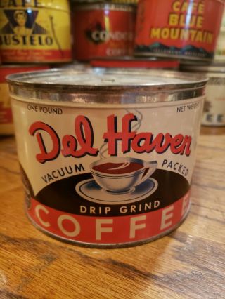 Del Haven Keywind Coffee Tin Can 1 Lb One Pound Federated Foods Graphic Cup