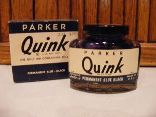 Vintage - - Parker Quink Fountain Pen Glass Bottle Ink W/ink & Box