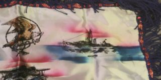 Vintage Military Fringed Pillow Sham Cover - U.  S.  Navy Battleships 2