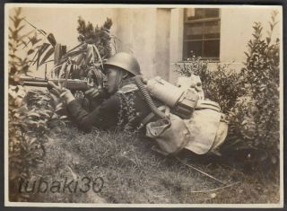 Tu24 Japan Naval Landing Force Photo Soldier With Gas Mask Rifle At Shanghai