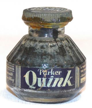 Early Parker Quink Ink Bottle With Cork And Label