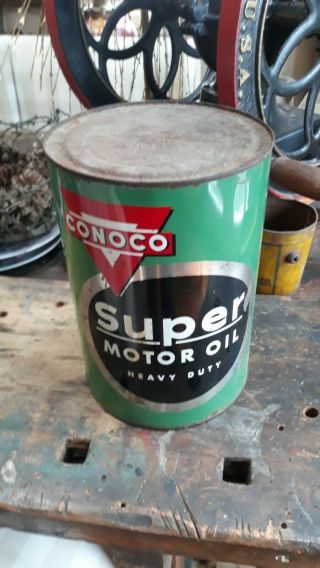 Vintage Conoco Motor Oil Can 5 Quart Qt.  Hd