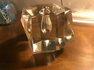 Vintage Glass Crystal Pen Holder Paperweight With Reservoir