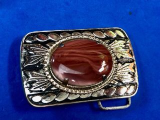 Real Or Faux Red Layered Stone Centerpiece In Western Belt Buckle
