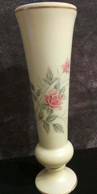 Vintage Norleans Japan Porcelain Vase Frosted Finish Roses Gold Trim
