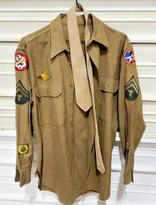 Ww2 Us Army Wool Dress Shirt 14 - 1/2 - 7th Air Force,  Western Pacific,  Tech 5