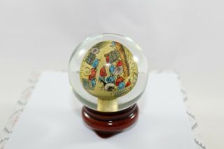 Marble Asian Scene Reverse Hand Painted Glass Globe Ball With Stand 1.  5 "