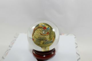 Marble Asian Scene Reverse Hand Painted Glass Globe Ball with Stand 1.  5 