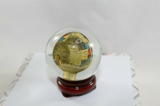 Marble Asian Scene Reverse Hand Painted Glass Globe Ball with Stand 1.  5 
