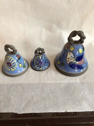 Set Of 3 Hand Made Hand Painted Mexican Folk Art Bells