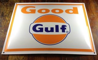 Good Gulf Company Porcelain Enamel Advertising Oil Gas Station Sign