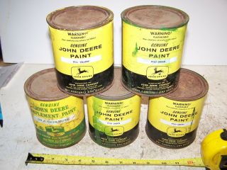 John Deere Tractor Green Paint Quart Cans 4 Legged Deer Advertising Yellow