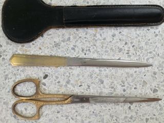 Vintage German Scissors And Letter Opener With Black Sheath Made In Germany
