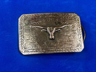 Vintage Stamped Pressed Texas Tx Long Horn Cowboy Cow Bull Rodeo Belt Buckle