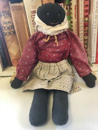 Rag Doll Handmade Black Americana Folk Art Cloth Doll Vintage 17 " Tall