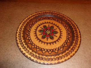 Polish Carved Wooden Plate,  Wall Decor,  9.  75 " Diameter,  Red Flower