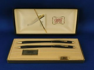 Vtg Cross 2501 Classic Black Ballpoint Pen & Pencil Set Orig.  Box & Instructions