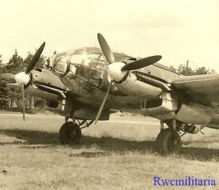 Best Front View Of Luftwaffe He - 111 Bomber Parked On Airfield