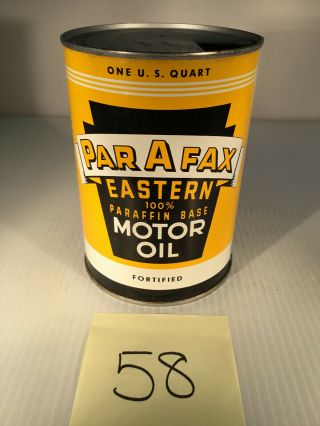 58) Old Par A Fax Eastern Quart 1 Qt Motor Oil Can Sign Gas Station