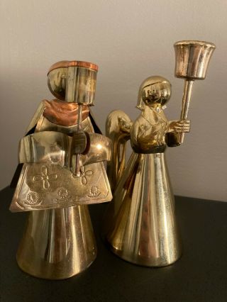 Vintage Mexican Folk Art Handmade Brass Angel Christmas Candle Holder Gold Metal