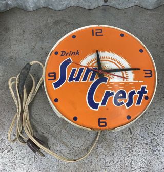 Vintage Sun Crest 8” Clock Orange Soda Pop Sign