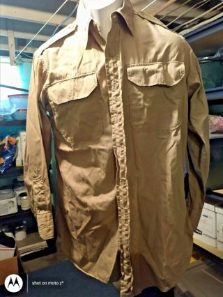 Vintage Wwii Us Army Officers Shirt Size 15.  5 Khaki Long Sleeve Button Down