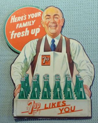 " 7 Up,  It Likes You " Cardboard Easel Back Display Sign 1948 Dated,  Cond.