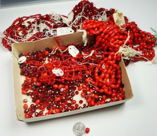 Box Of Red Glass Beads Native American Craft Supply 1970s Nos Estate 2.  75 - Lbs.