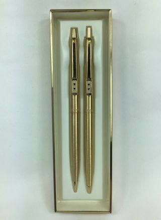 Vintage Paper Mate Double Heart Gold Tone Pen & Pencil Set