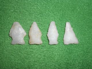 Native American Indian (4) Quartz Arrowheads Points / Tools East Tn