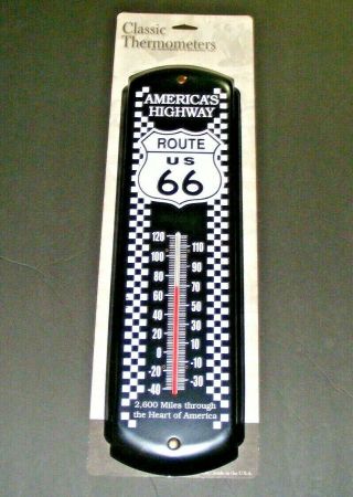 Vintage Route 66 Americas Highway Thermometer Metal Sign Old Stock Made Usa