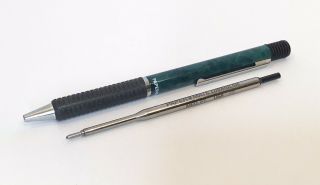 Vintage Papermate Lubriglide Pen With Refill - Green Marble Pattern - Black Ink