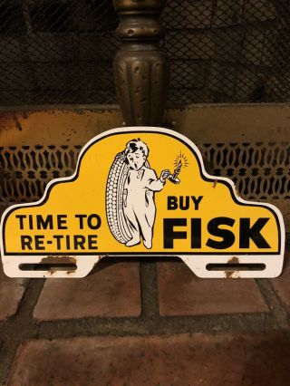 Vintage Buy Fisk Tire Time To Retire Metal License Plate Topper