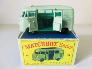 Matchbox Volkswagen Camper Bus - No.  34 - B - Very Good W/box - 1968 - 1970