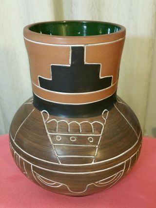 Vintage Armando De Mexico Hand Crafted Folk Art Pottery Pot Vase Signed