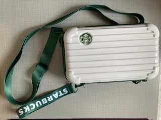 Starbucks White Case Siren Mermaid Green Logo Travel Bag W/ Green Strap - No Card