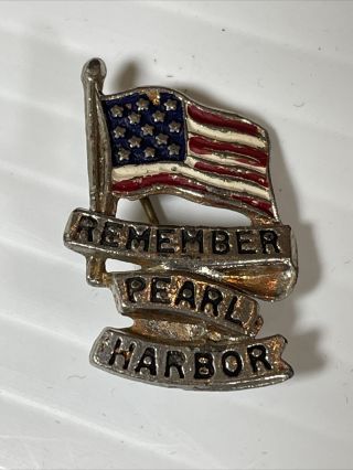 Wwii Us Home Front " Remember Pearl Harbor " Waving Flag Lapel Pin