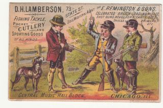 D H Lamberson Cutlery E Remington & Sons Rifles Sporting Goods Vict Card C1880s