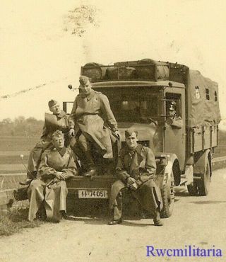 Rare German Elite Waffen Troops Posed W/ Lkw Truck (// - 74051) On Road