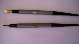 2 Vintage Dipping Ink Pens Marked Curve 14k Gold Plated Tips Made In Usa
