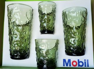 Vintage Rare ☆mobil Oil Gas Station☆mobiloil 4 Green Glass Nos Collectors Set R5