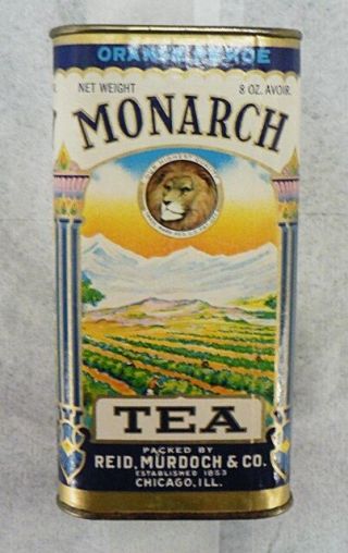 Old Monarch 1/2 Pound Orange Pekoe Black Tea Tin Container