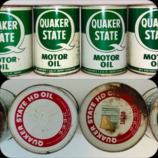 4 Cans Of Vintage Quaker State Motor Oil Can One Quart Never Opened Filled