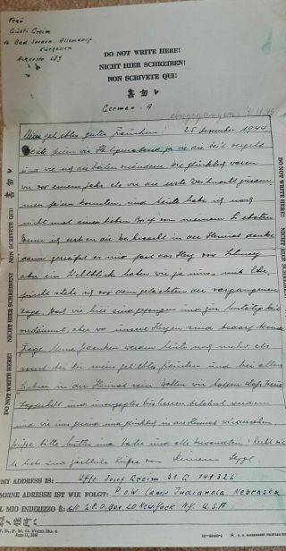 Two German Prisoner of War letters 1944 / 1945 from POW Camp in Nebraska 2
