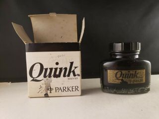 Parker Quink Solv - X Permanent Black Ink 2 Oz Bottle Made In England Vintage Full