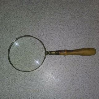 Antique Magnifying Glass Wood Metal 3 - 1/2 " Lens
