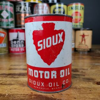 Vintage Sioux Arrowhead Motor Oil Can 1 Qt Quart Metal Tin Empty Can