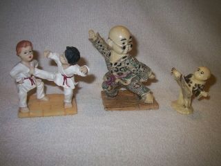 Three Assorted Karate Mart Arts Resin Figurines - Different Strikes & Forms